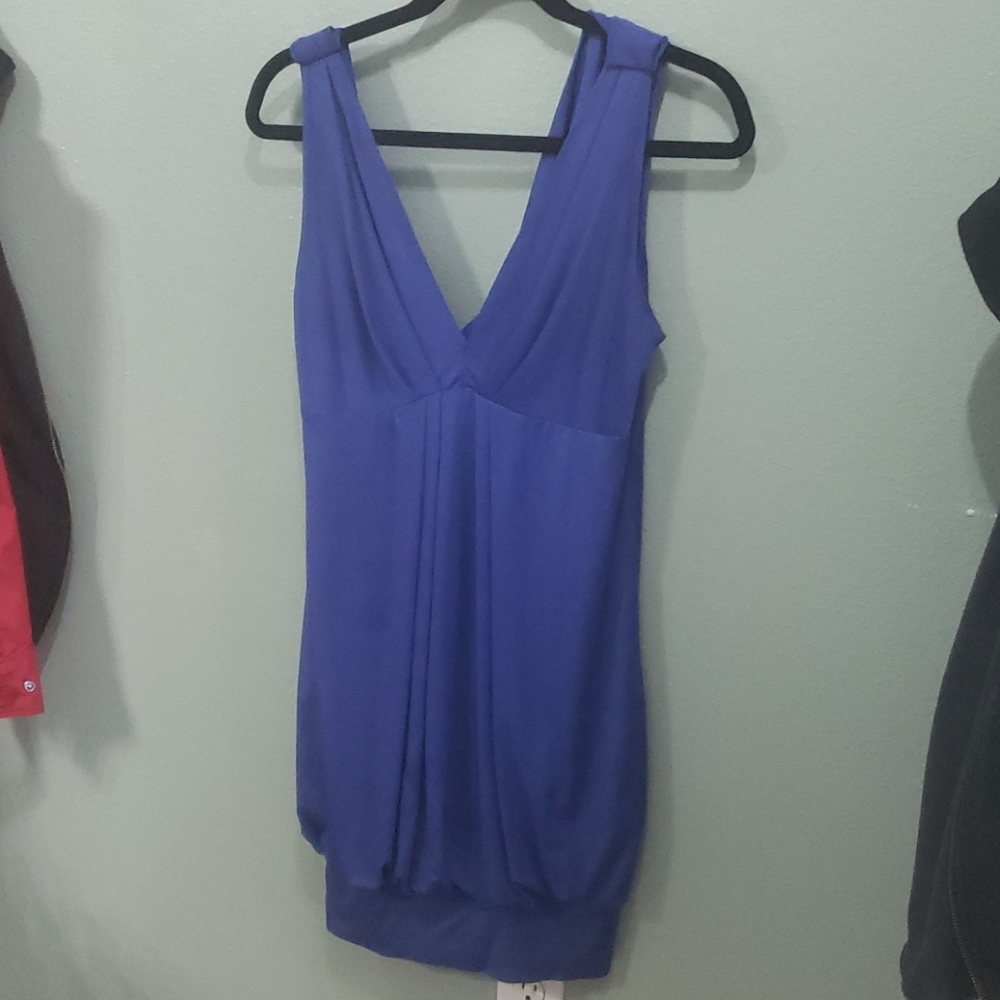 Blue mini dress with draped back